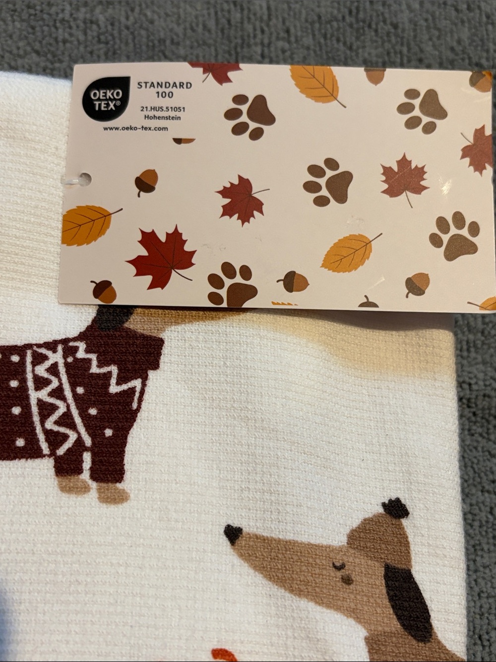 🐾🤎 Dachshund ‘Sweater Weather' Cream & Brown Kitchen Towel - Set of 2 - Picture 4 of 4